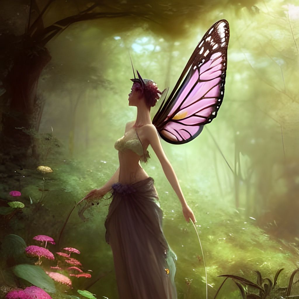 Gorgeous Fairy with Butterfly Wings in Lush Glade