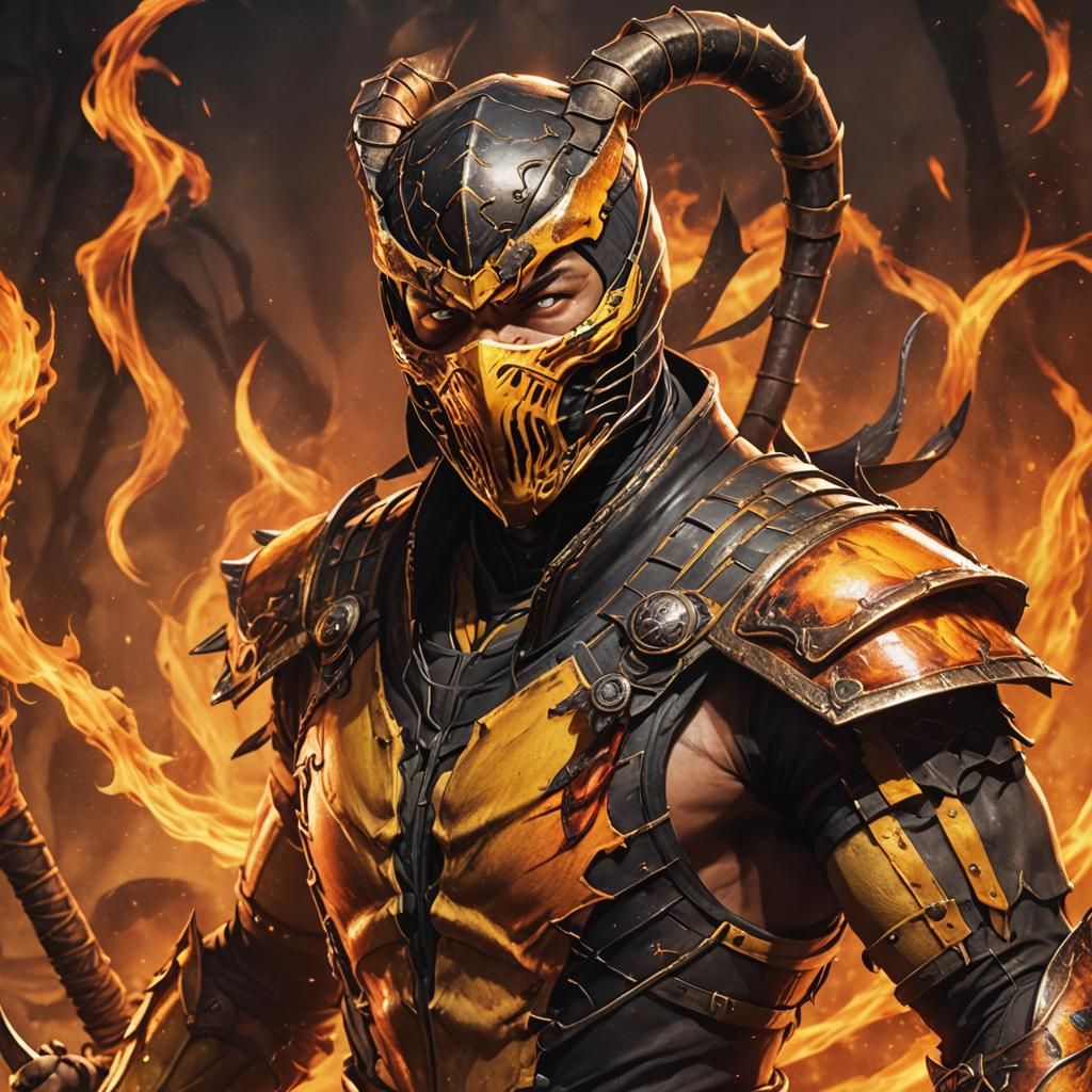 Scorpion in Fiery Anime Armor