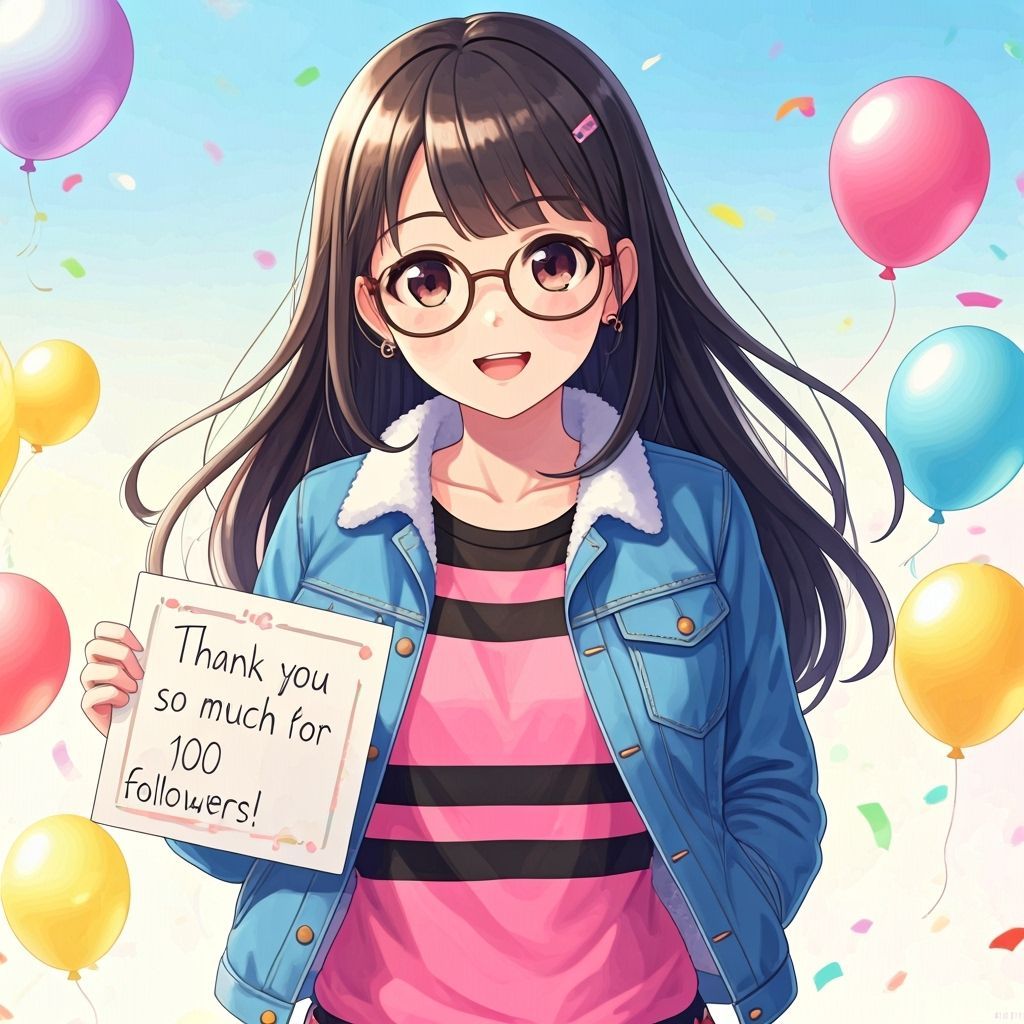 Anime Girl Celebrates 100 Followers with Confetti