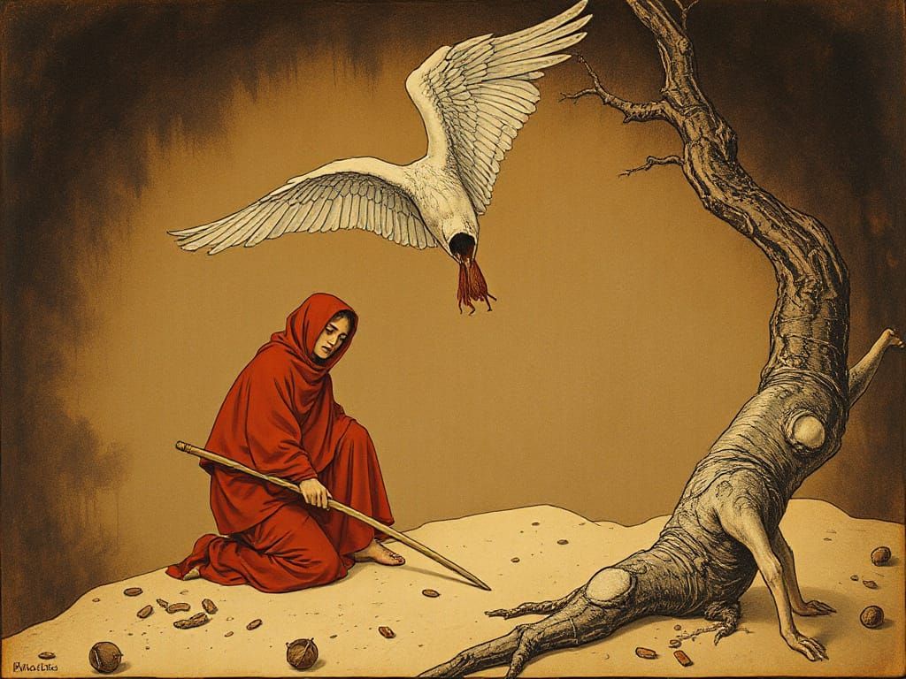 Despairing Broken Scene in Dark Fantasy Style