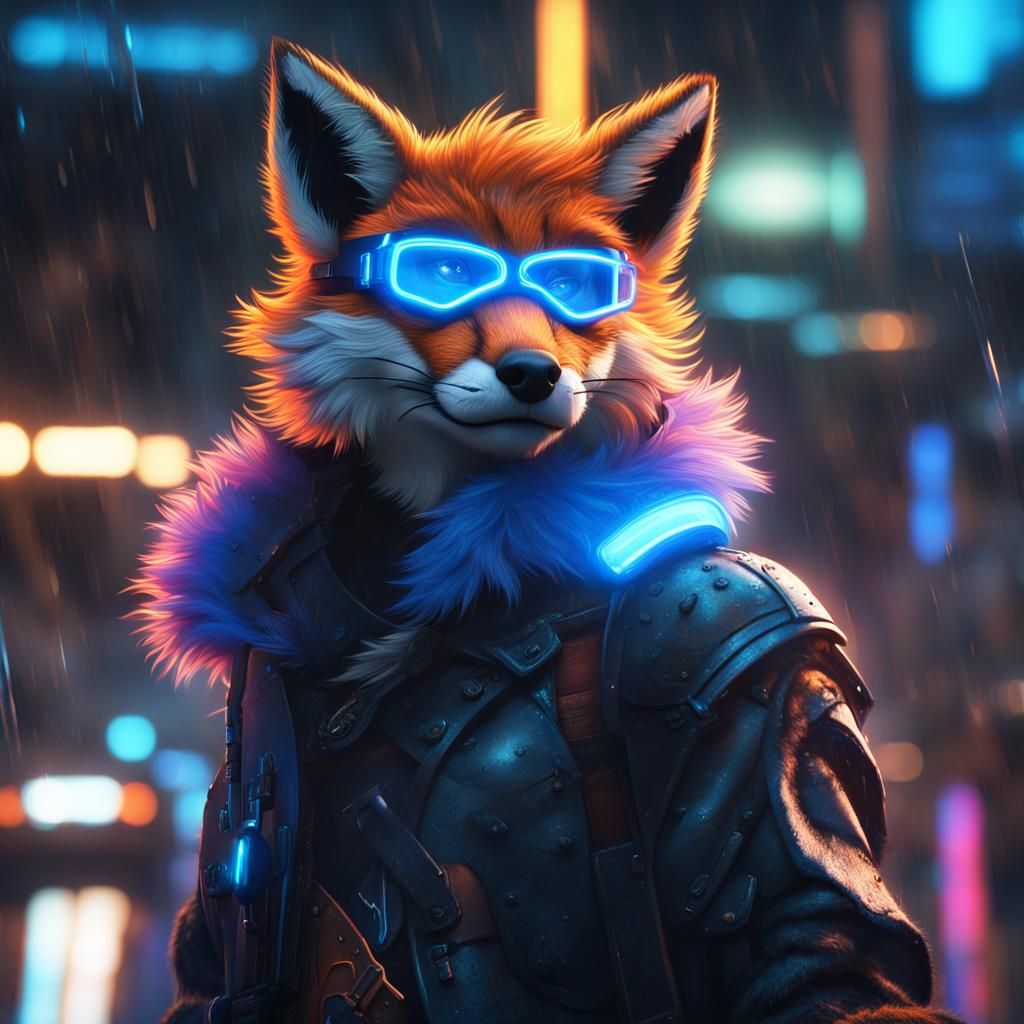 Futuristic Neon Fox in Cyberpunk Cityscape