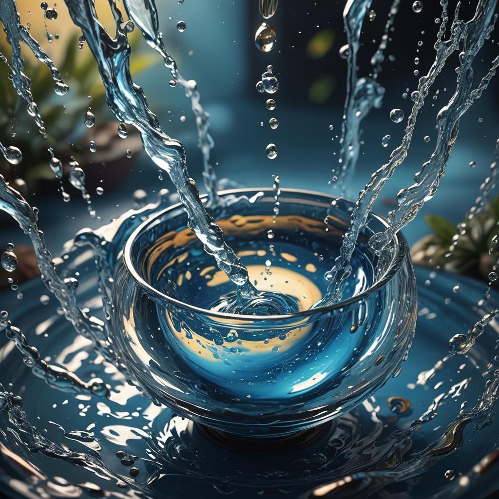 Vibrant Water Drop Collision: Detailed Fantasy Art