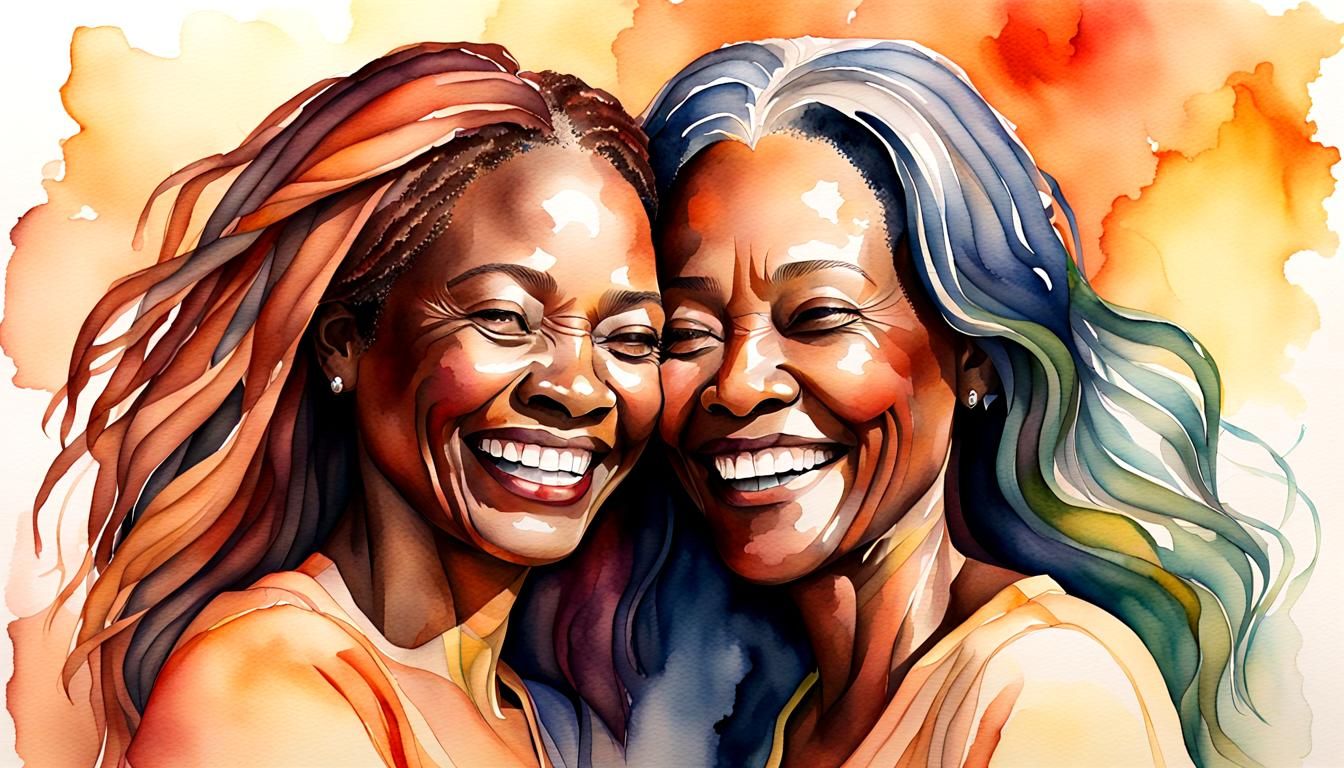 Girlfriends Laughing: Watercolor Friendship in Dreamcore Sty...