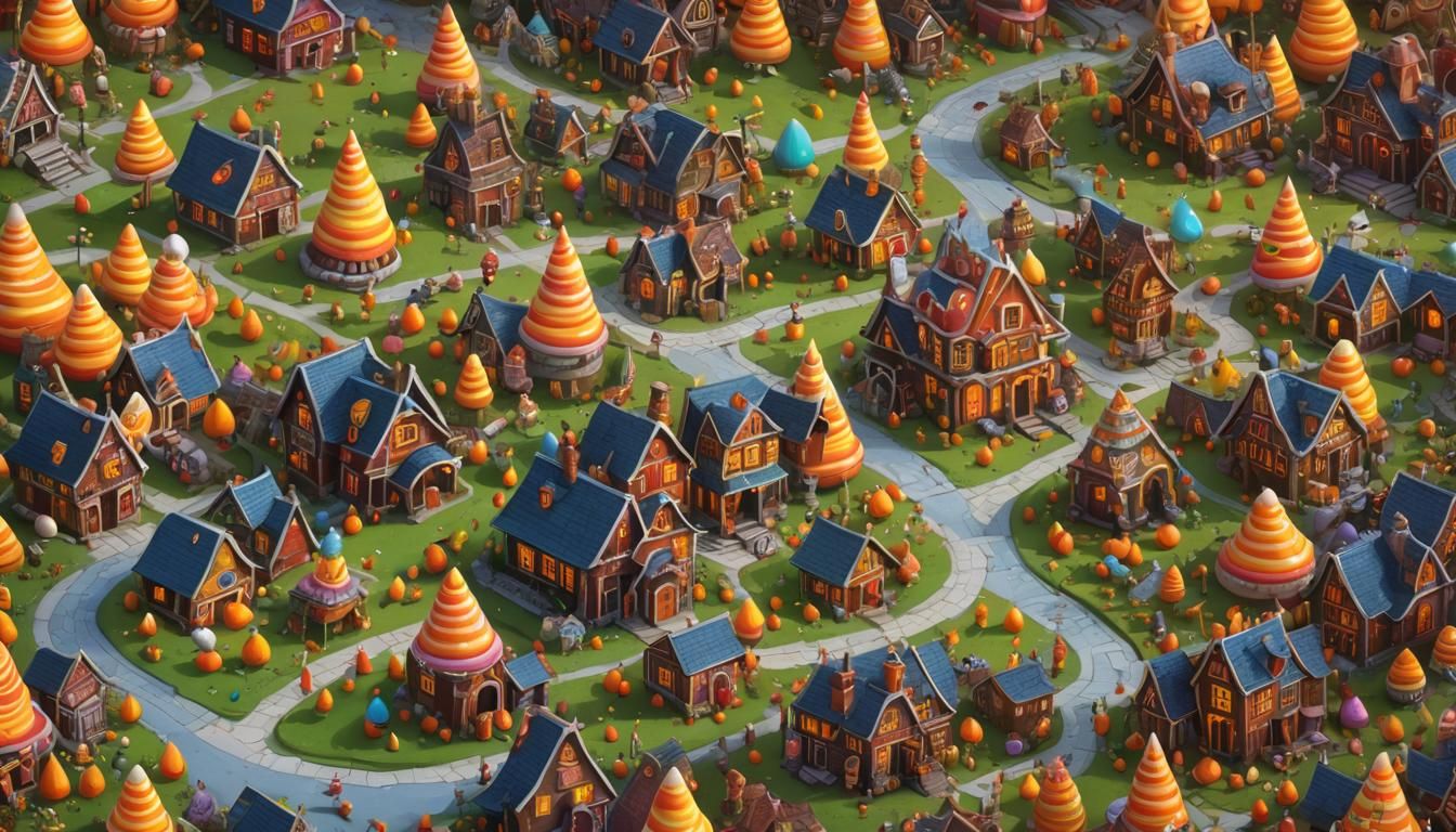 Spooky Candyland Halloween Village in Candy Art Style
