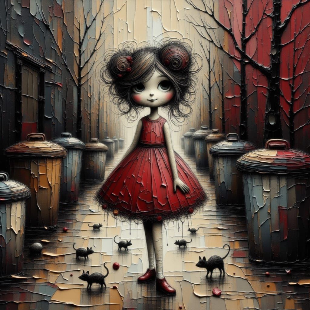 Lost Girl in Grimy City Alleyway, Hyperrealistic Splash Art