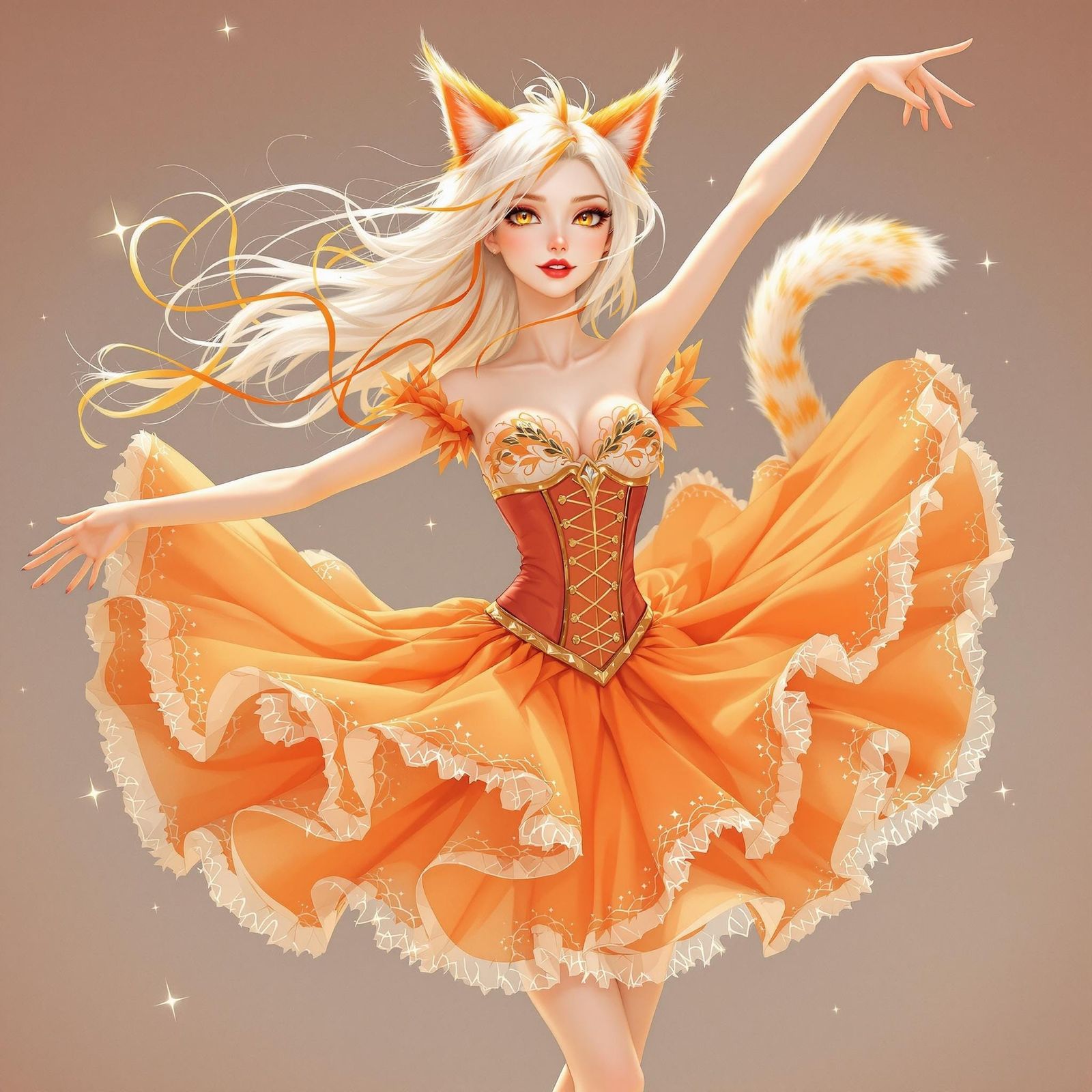 Dreamy Feline Dancer in Vibrant Sunset Hues