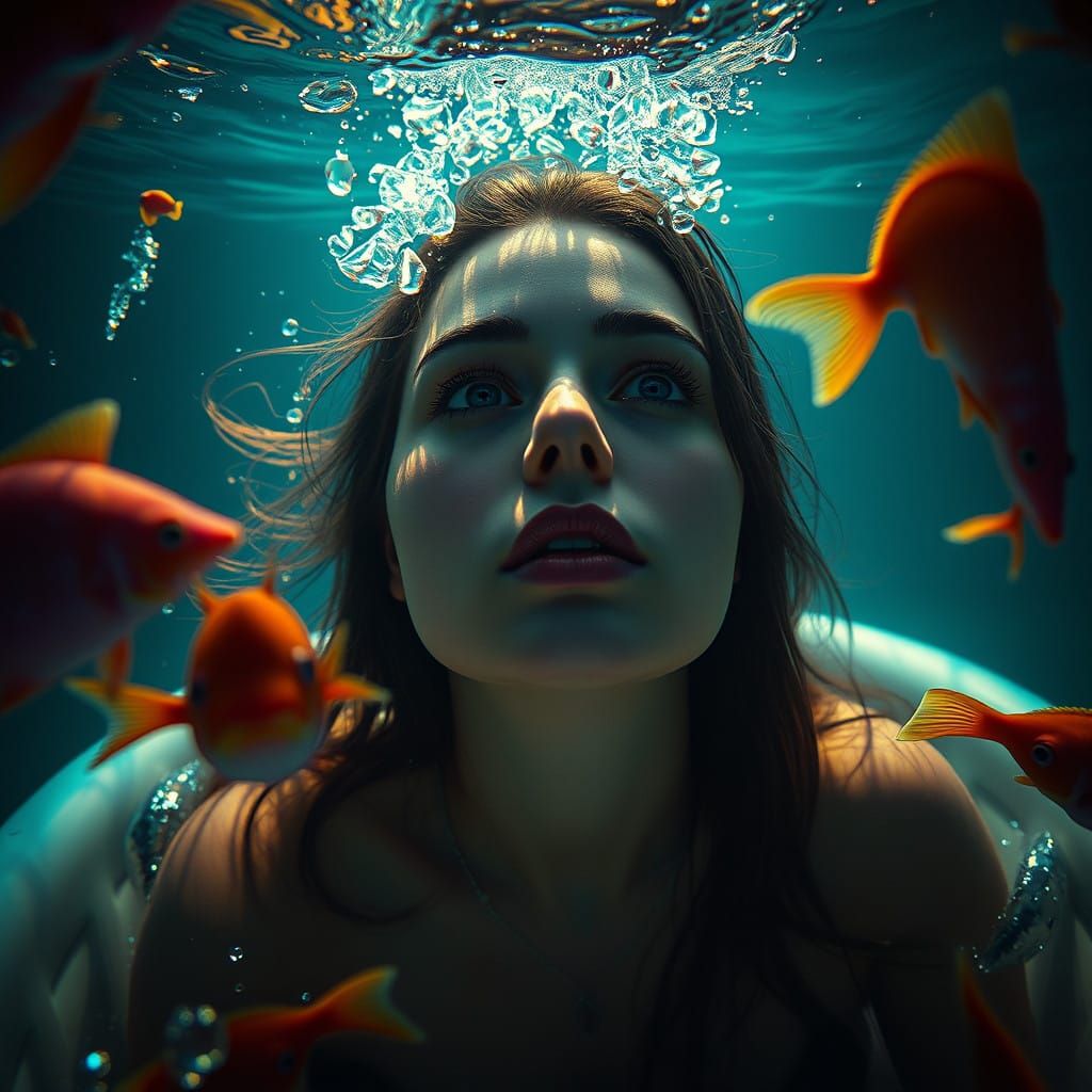 Dark Fantasy Mermaid Portrait in Underwater Bathtub