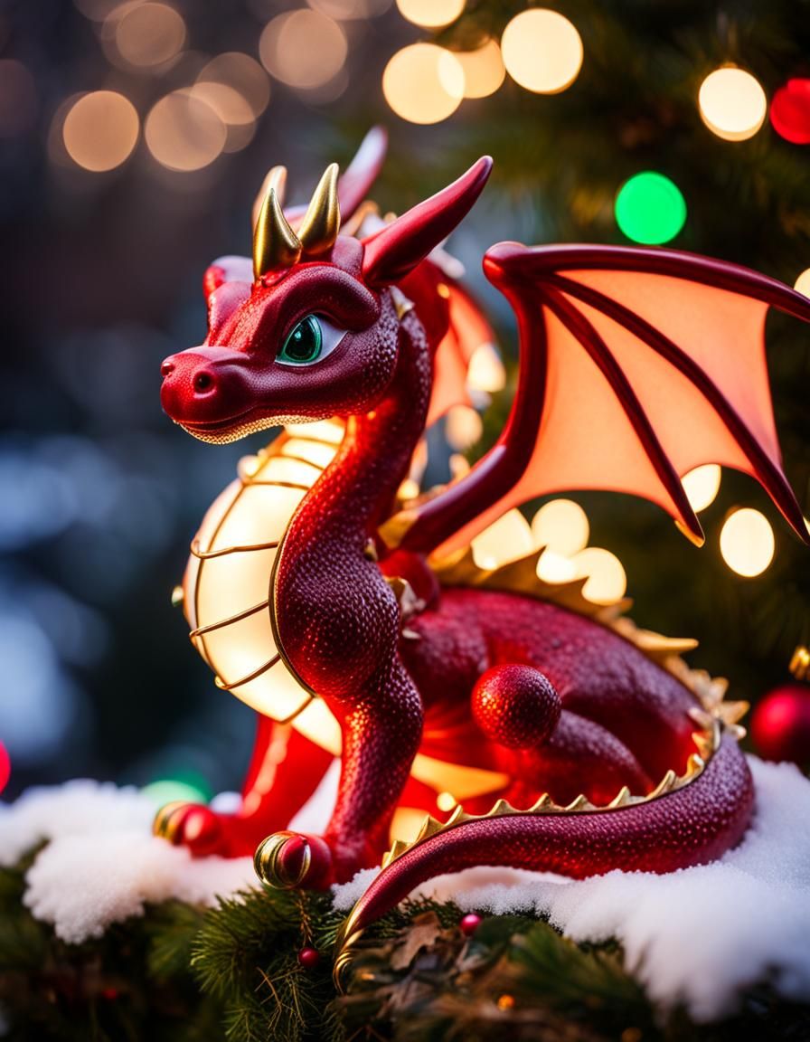 Festive Christmas Dragon Portrait in Winter Wonderland