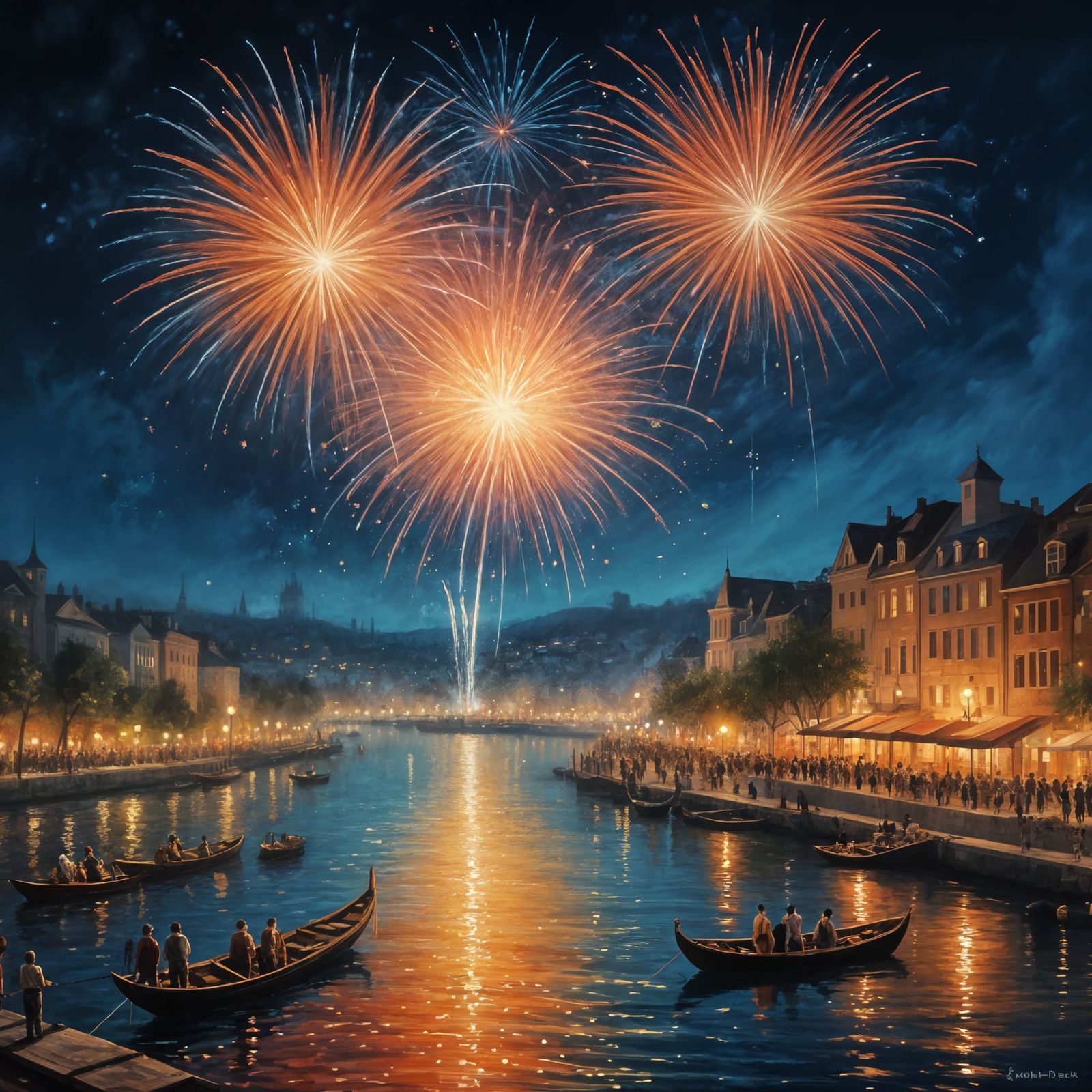 Joyful New Year Celebration in Vibrant Impasto