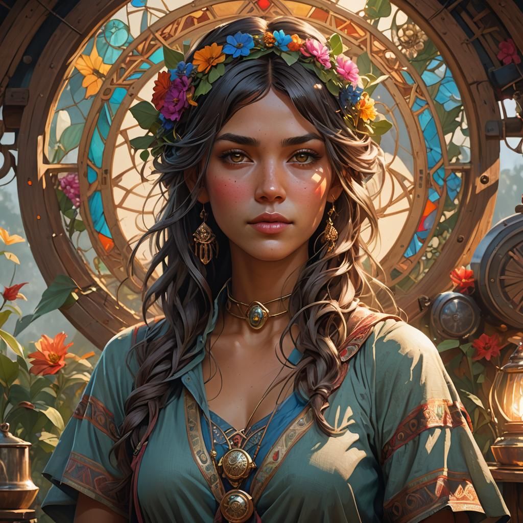 Detailed Portrait in Art Nouveau Style