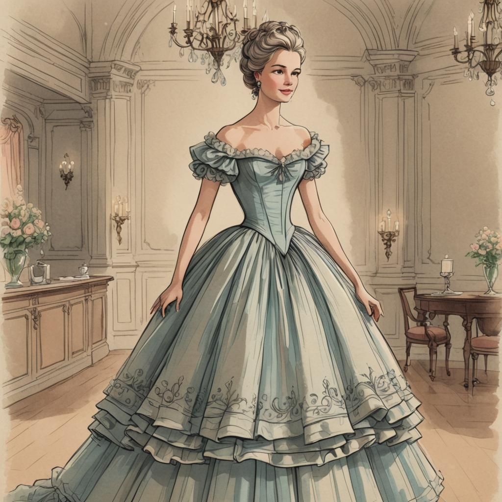 Elegant Woman in 18th Century Gown: Pastel Sketch