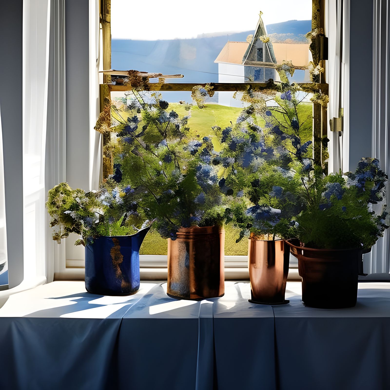 Still Life: Flowers on Butcher Table, Hyperrealist Painting