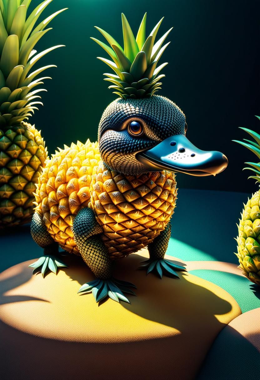 Pineapple Platypus in Surreal Pointillism Style