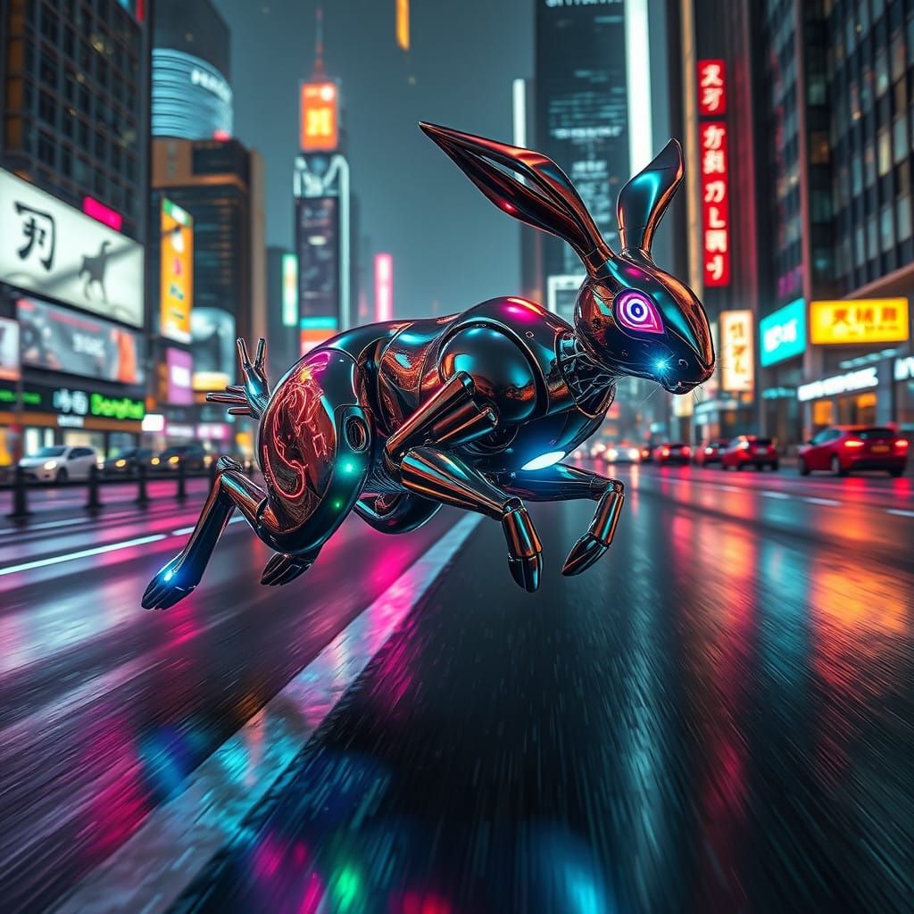 Cybernetic Hare in Futuristic Sprint