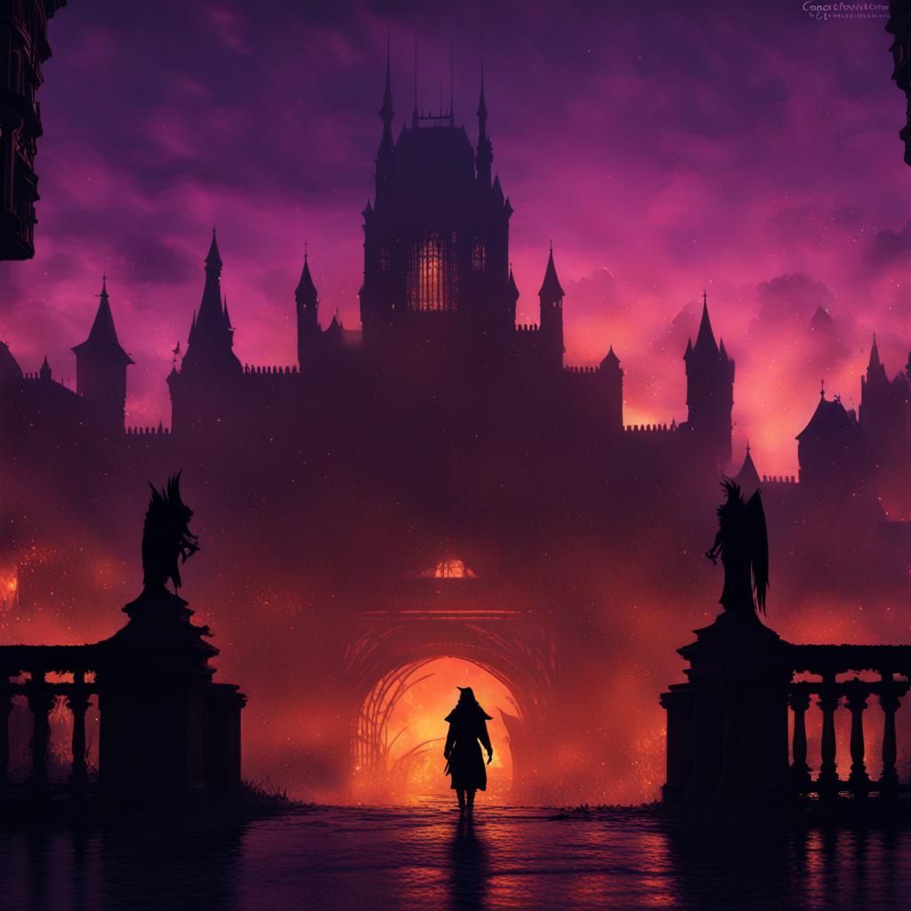 Phoenix Rising Behind City, Detailed Fantasy Art