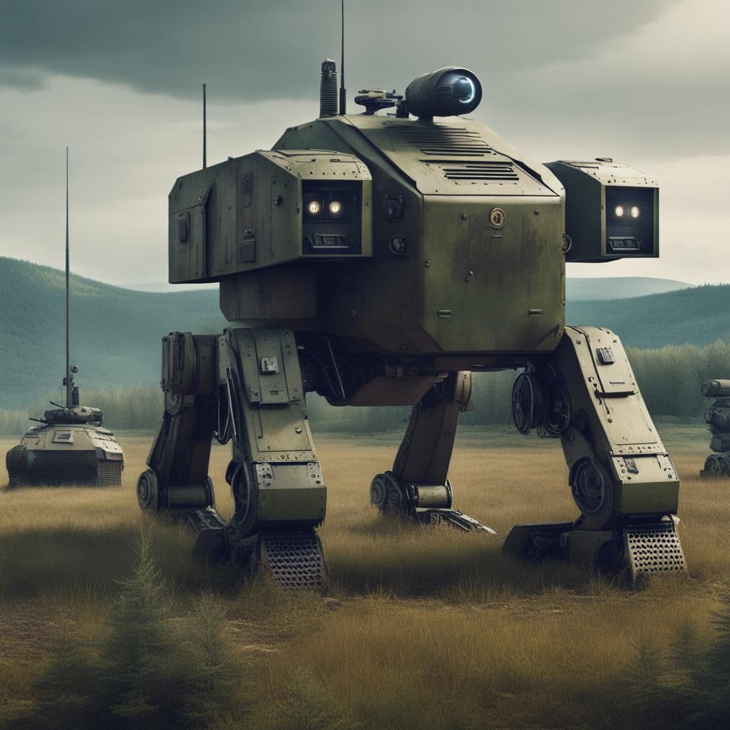 Cyberpunk Robot Dog Guarding Military Camp