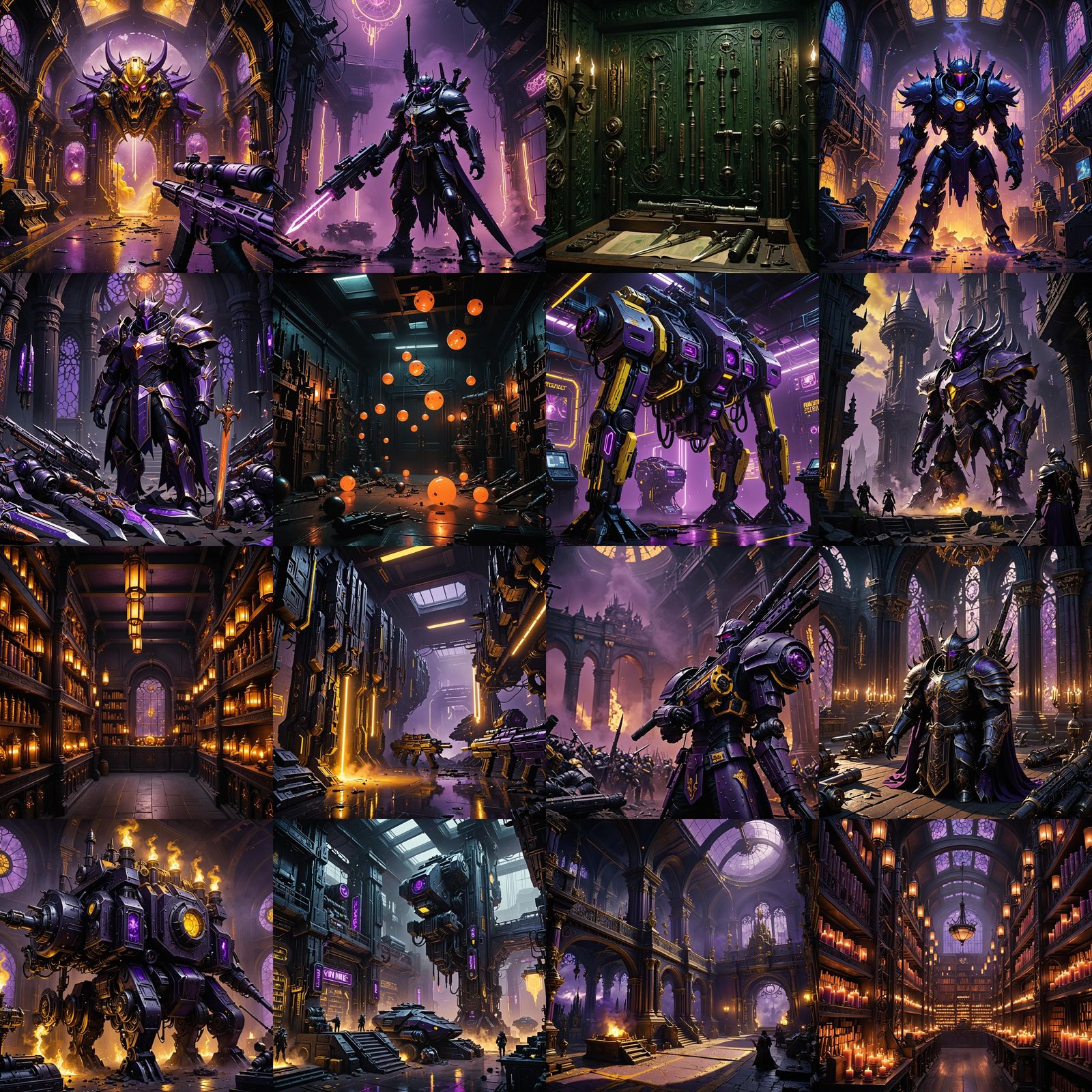 Fantasy Armory with Lethal Sci-Fi Weapons in Anime Style