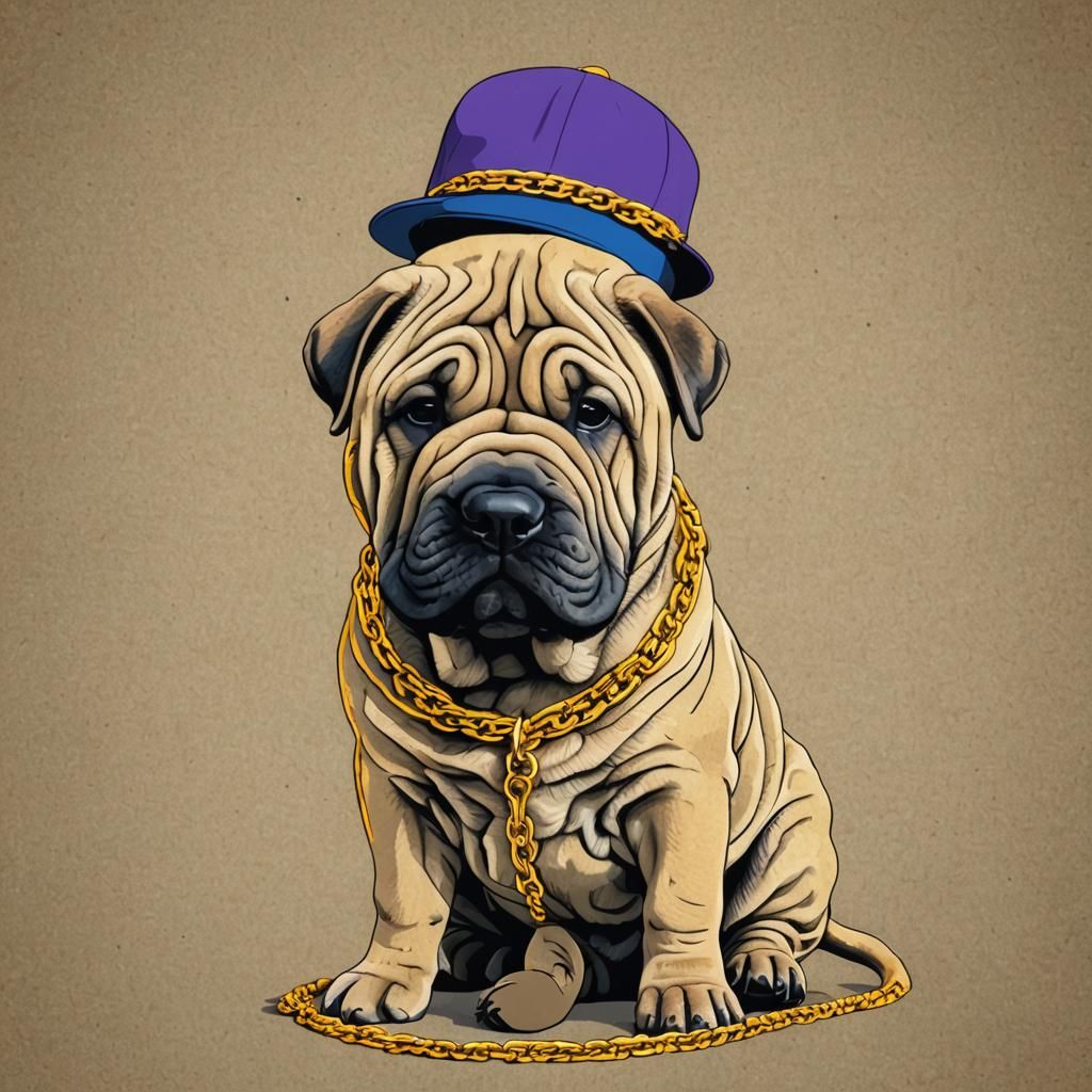 Shar-pei in Hat and Chain, Pop Art Style
