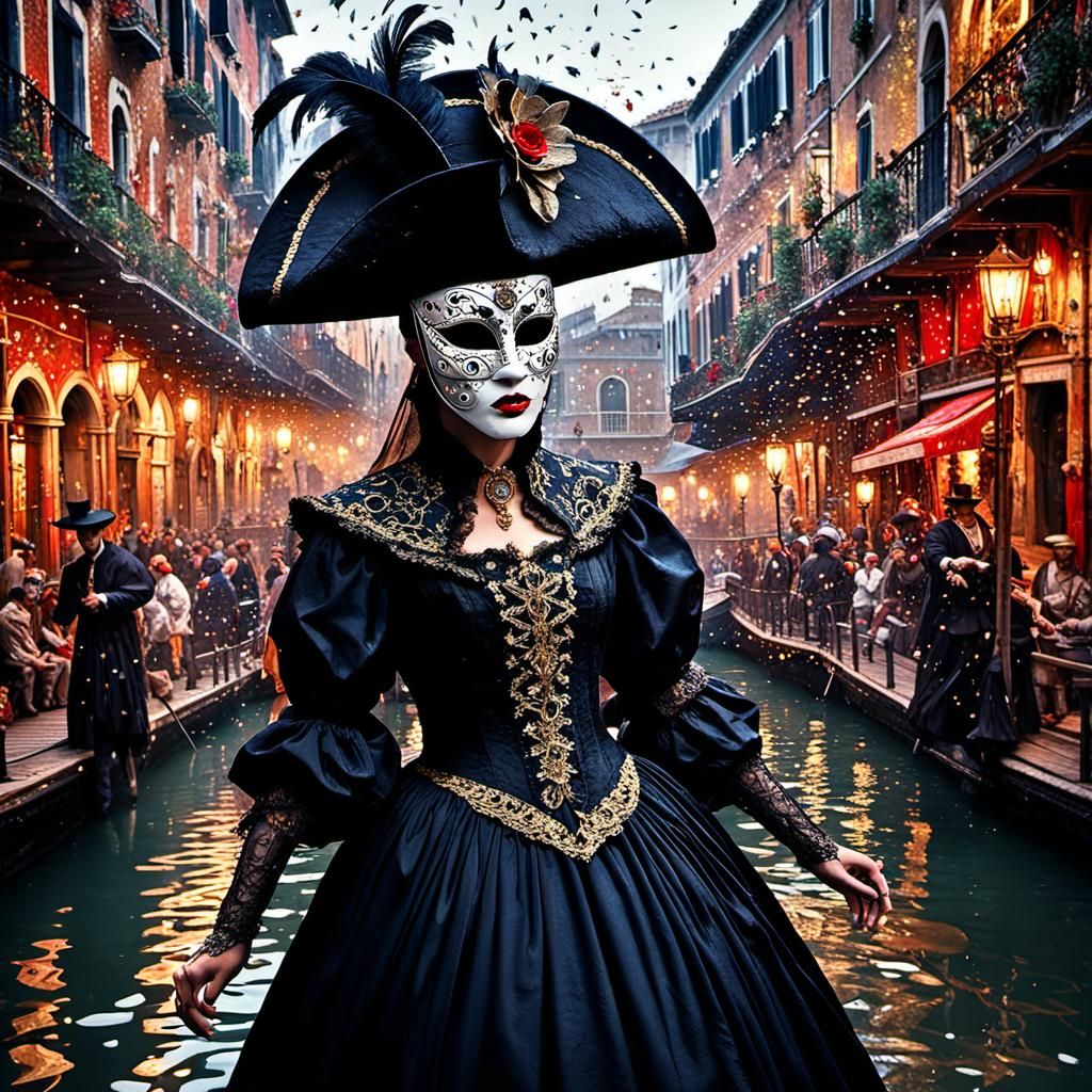 Venetian Carnival Masks in a Dramatic Digital Painting