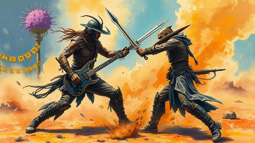 Steampunk Warrior's Wasteland Battle in Gothic Fantasy Style