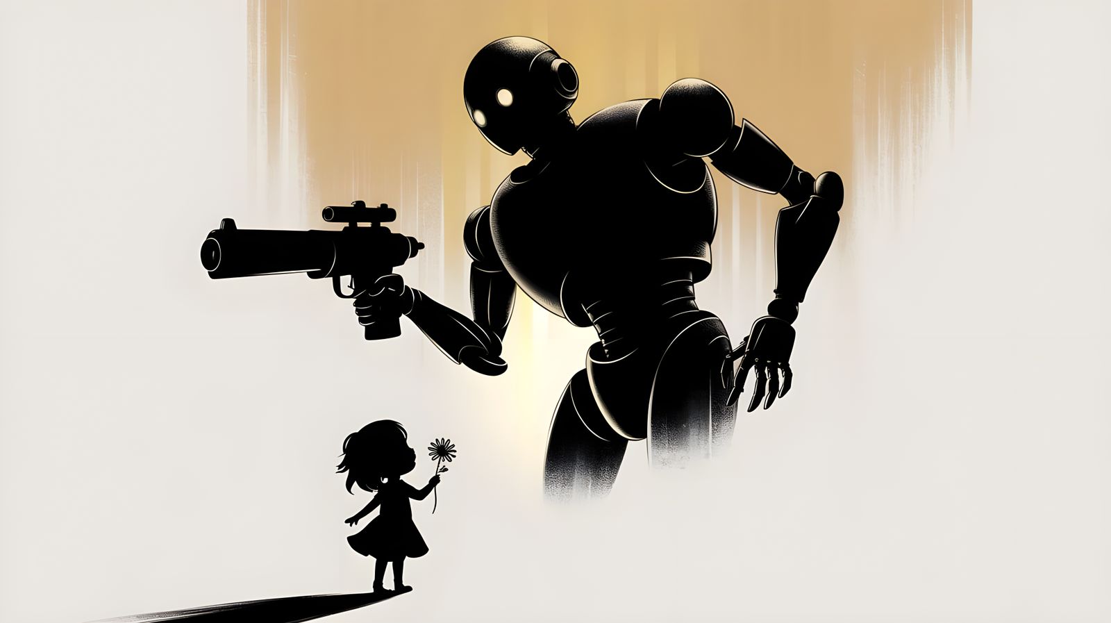 Girl Defies Robot in Haunting Horror Illustration