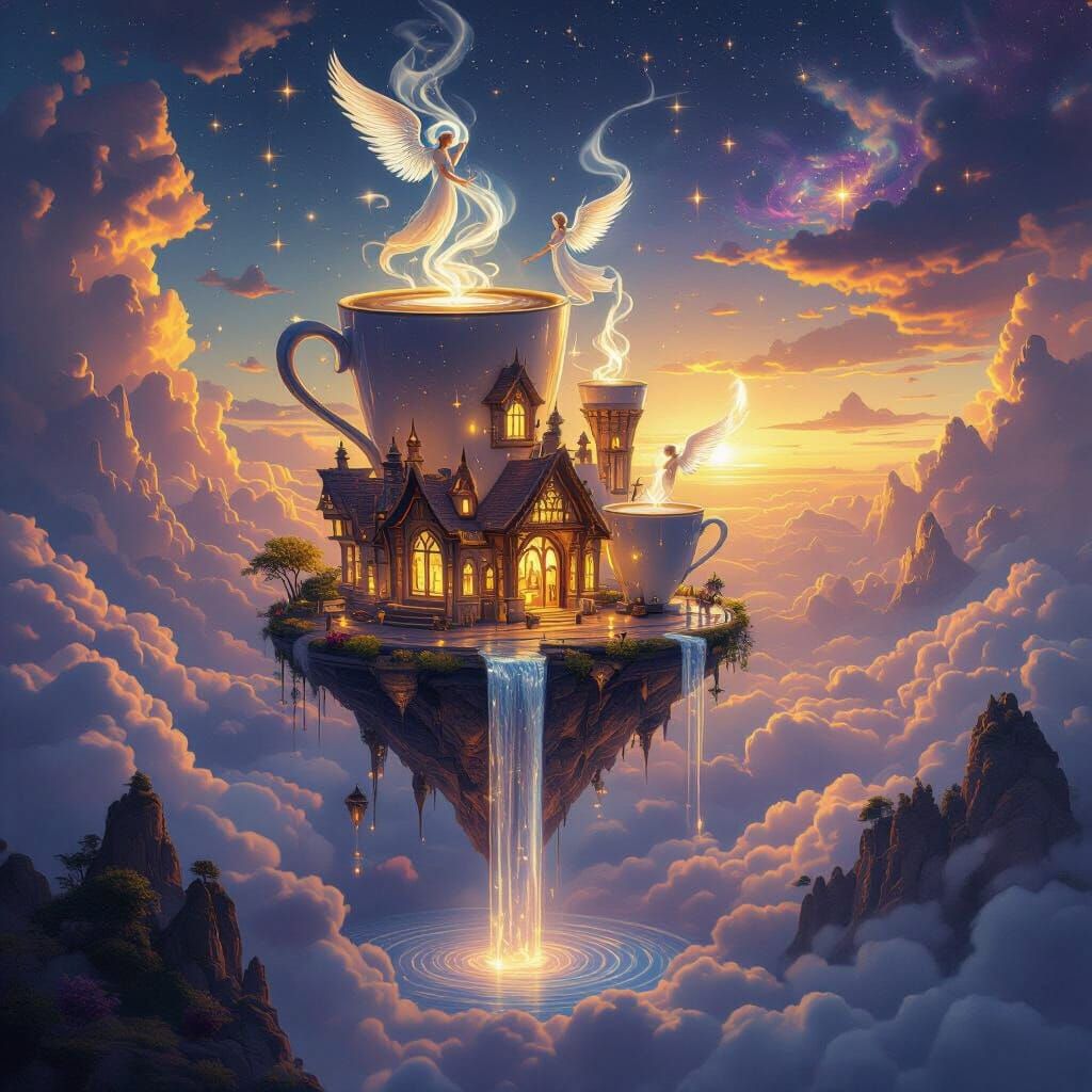 Enchanted Crystal Cafe Floating Above Clouds