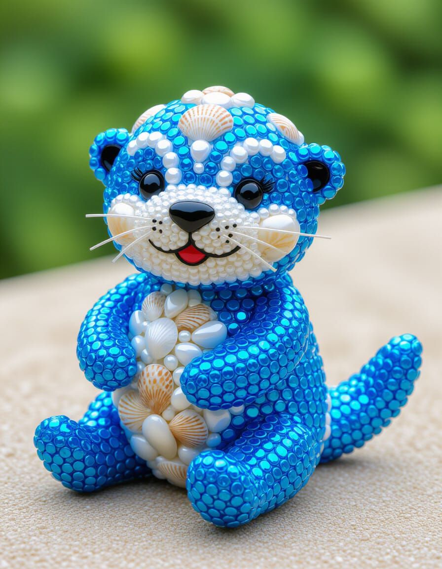 Beaded Sea Otter with Gemstone Shells