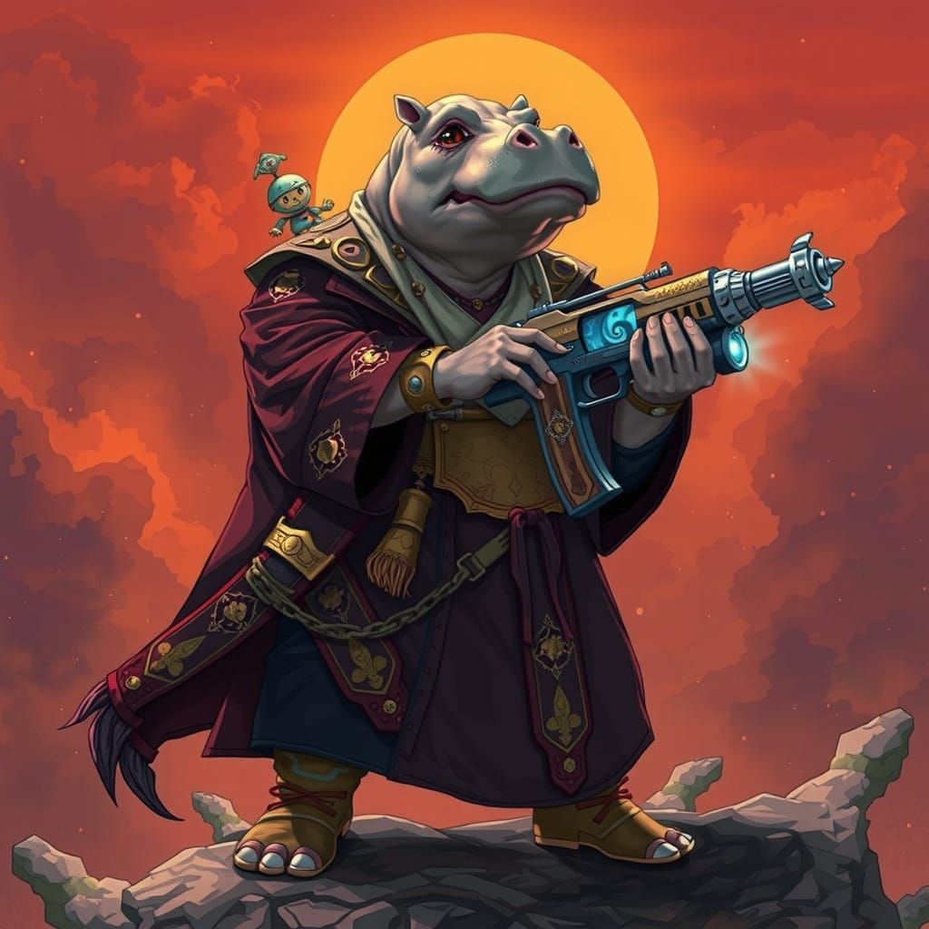Heroic Hippo Monk in Dungeons and Dragons Style