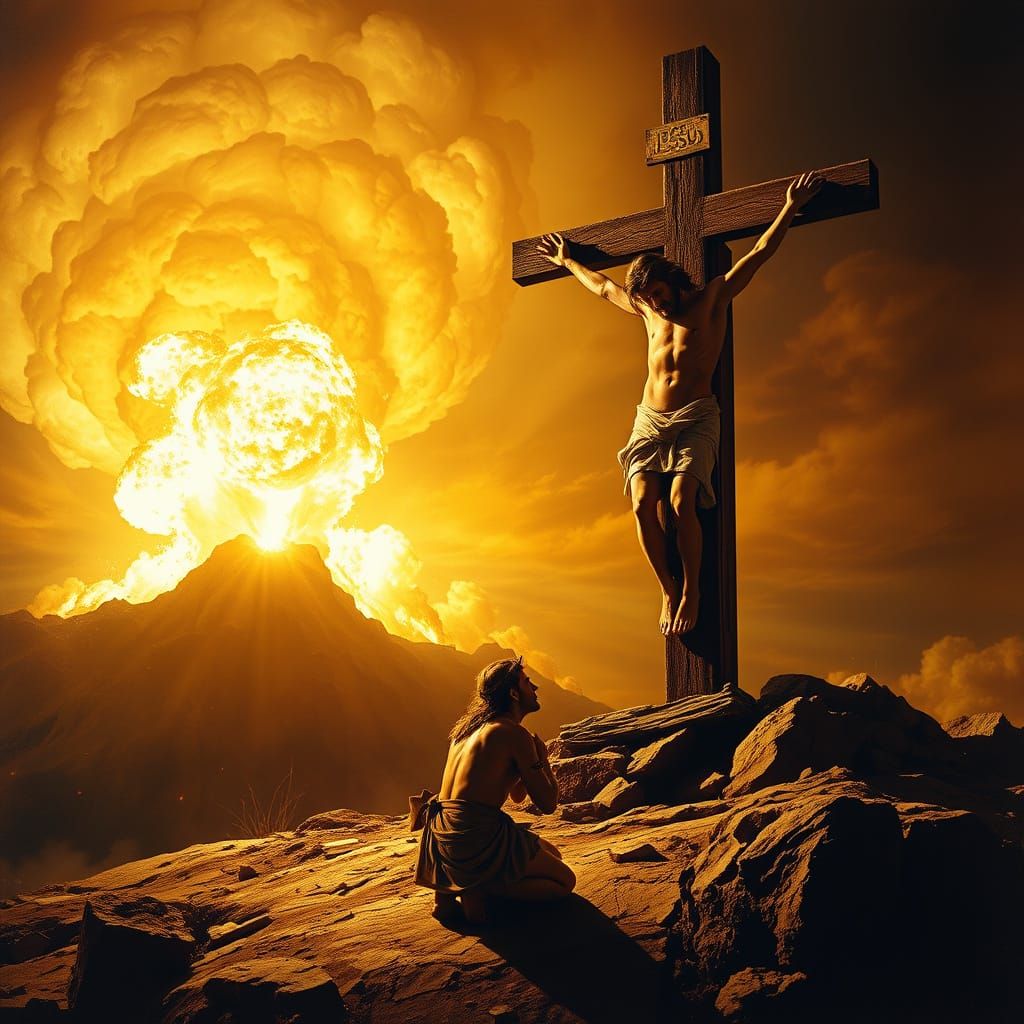 Jesus Crucified on a Mountain in a Fiery Apocalypse