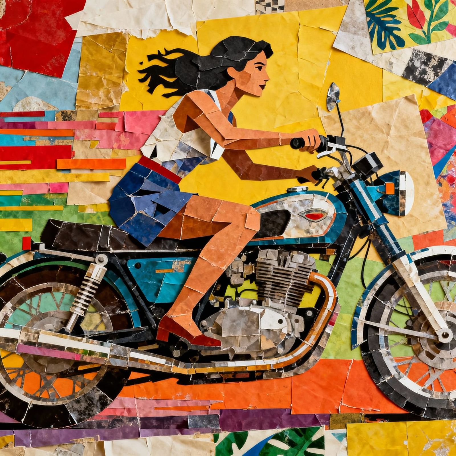 Dynamic Collage of Woman Riding Motorcycle