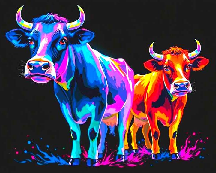 Cubist Blacklight Poster of Virtual Cows