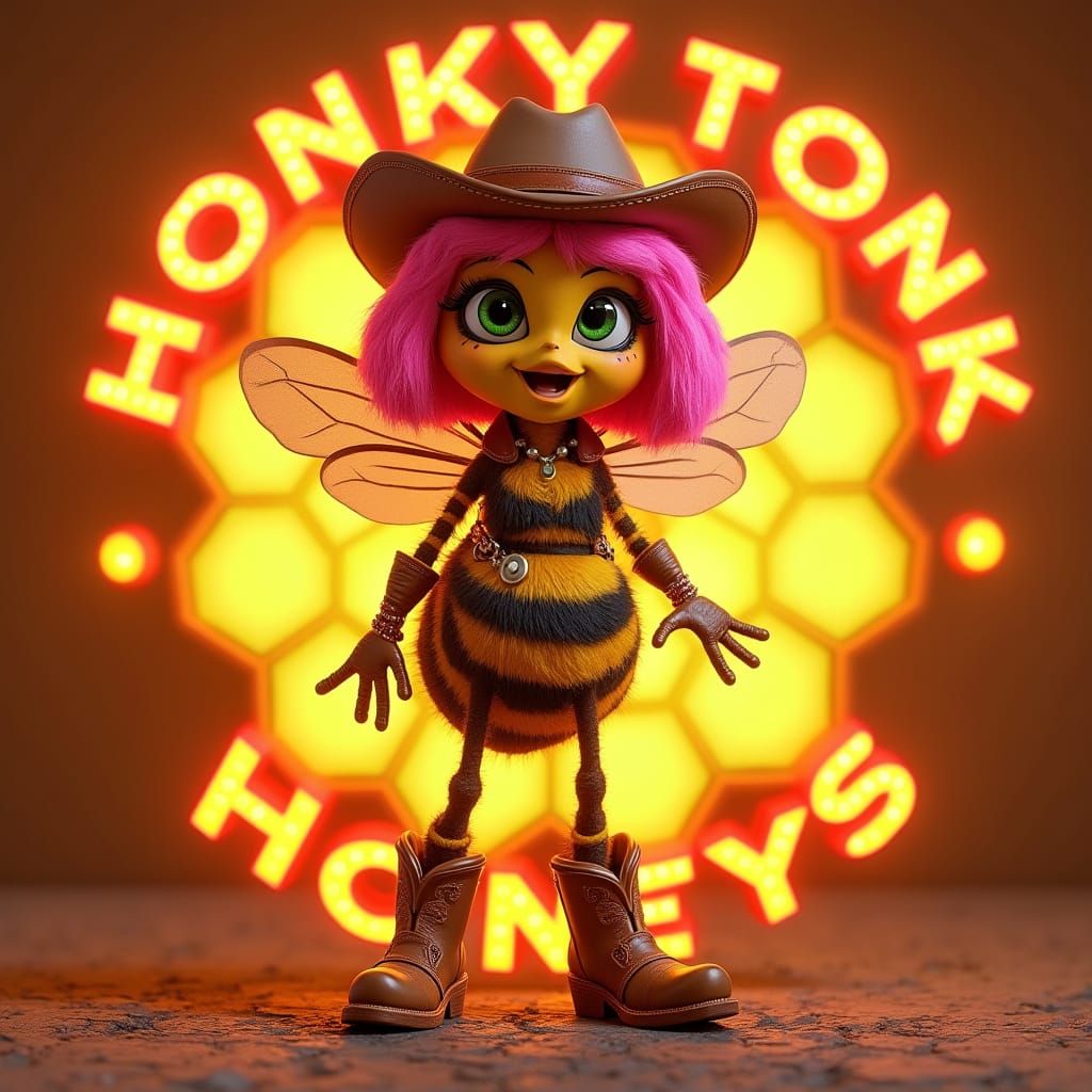 Sassy Honeybee Honky Tonk Queen in Vibrant Western Attire
