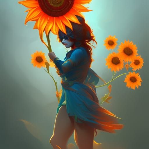 China Cat Sunflower Concept Art in Surreal Style