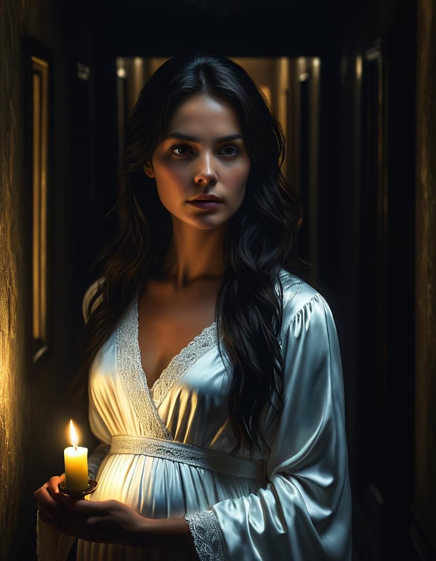 Chiaroscuro Portrait of Pregnant Woman in Manor