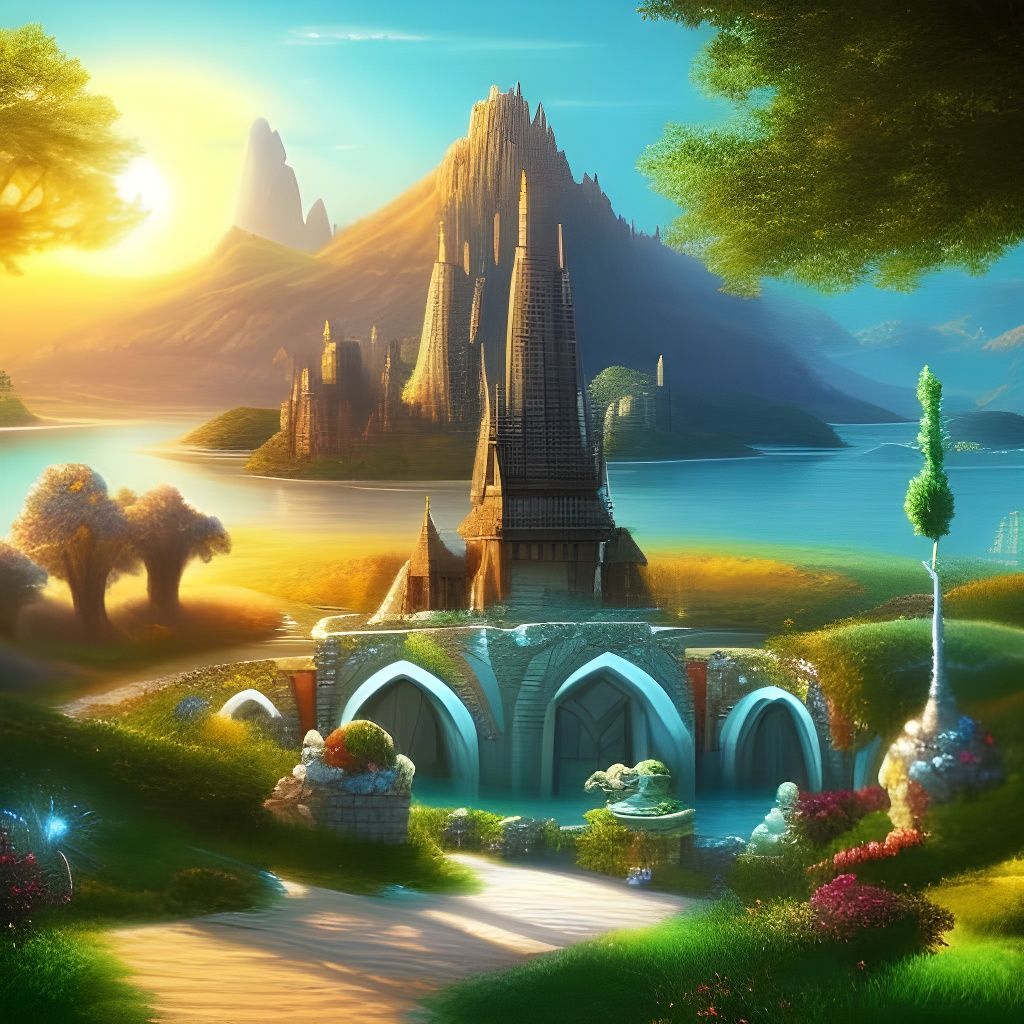 Iridescent Alien Castle in Astral Fantasy Landscape