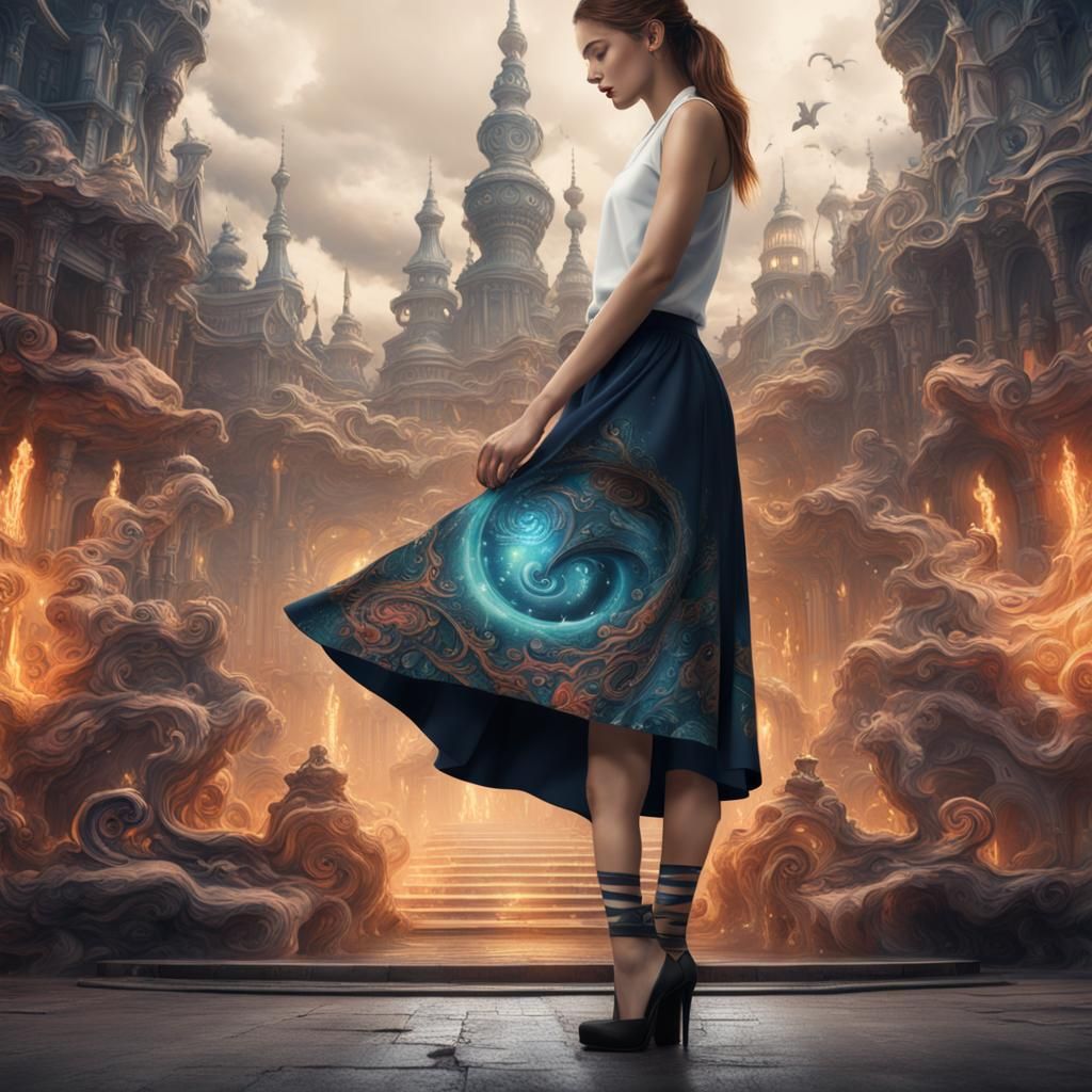 Ink Tattoo on Woman's Leg: Detailed Fantasy Art