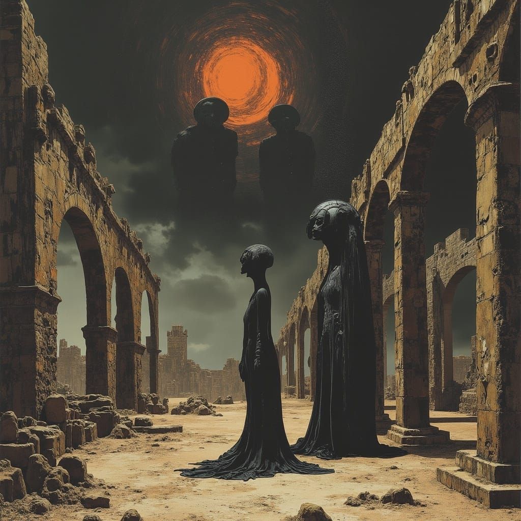 Gothic Ruin: Archangel's Demise in Dark Fantasy Landscape