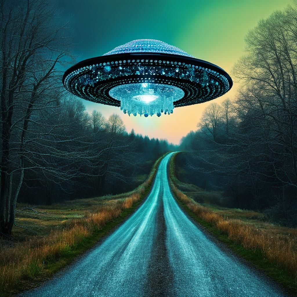 Crystal UFO over Country Road: Abstract Art