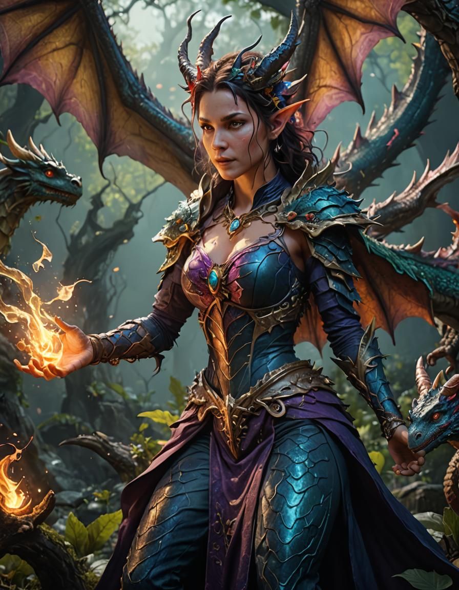 Fantastical Female Faerie Dragon Casting Magic