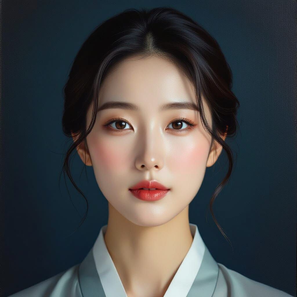 Hyperrealistic Oil Portrait of Serene Korean Woman