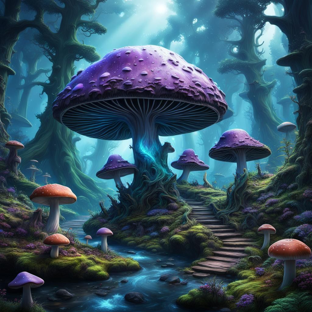 Cosmic Mushroom Forest: Fantasy Matte Painting