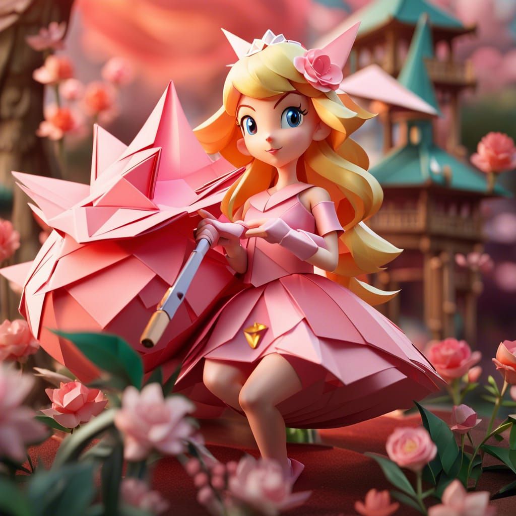 Princess Peach Off To Battle, Taking a Break - made of origami