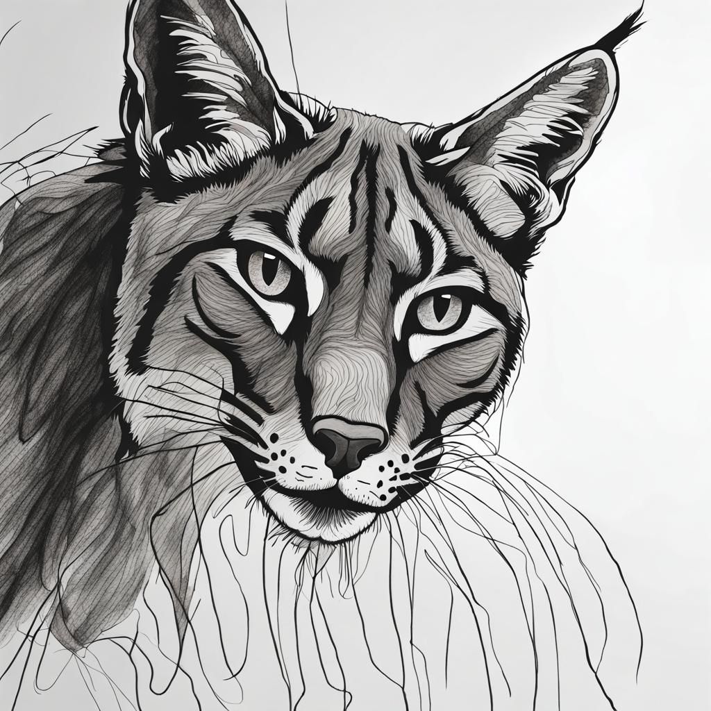 Black Lynx Stretching: Minimalist Continuous Line Art Portra...