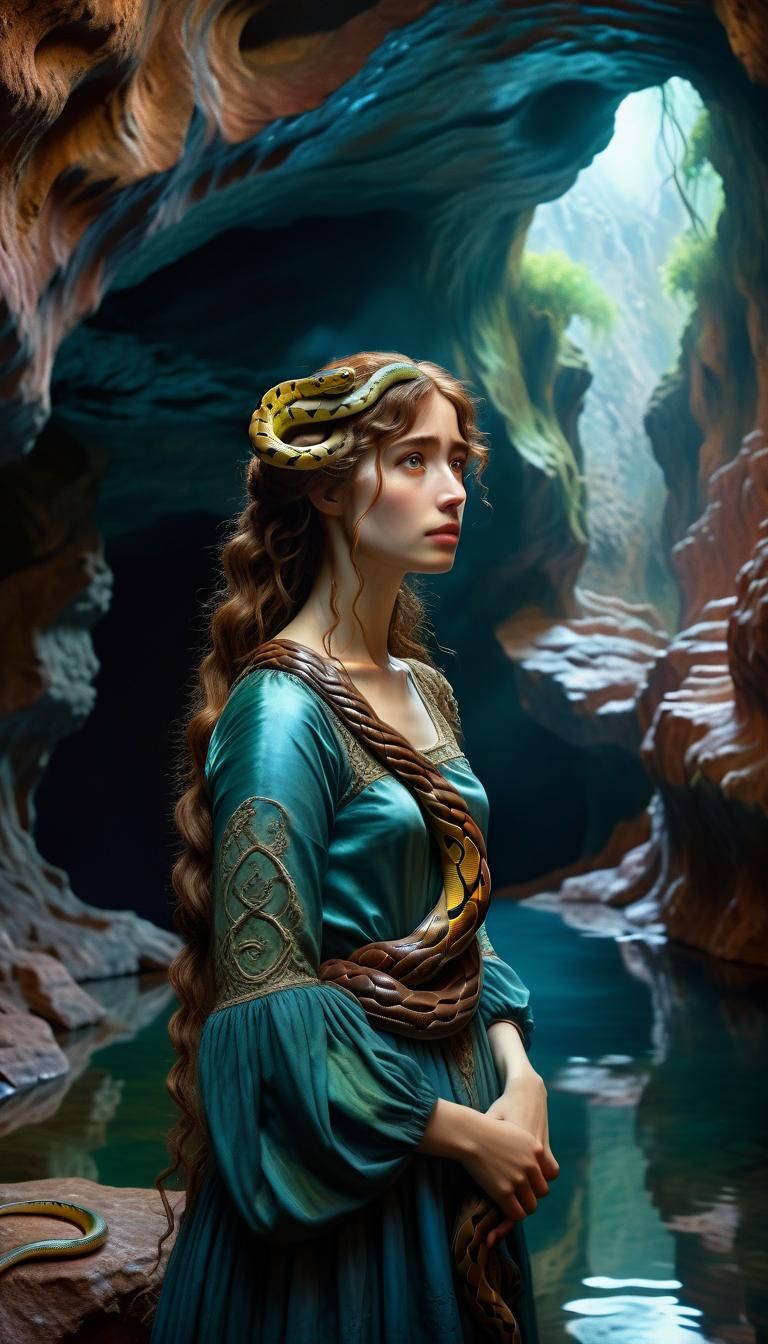 Rococo Anime Medusa in Melissani Cave