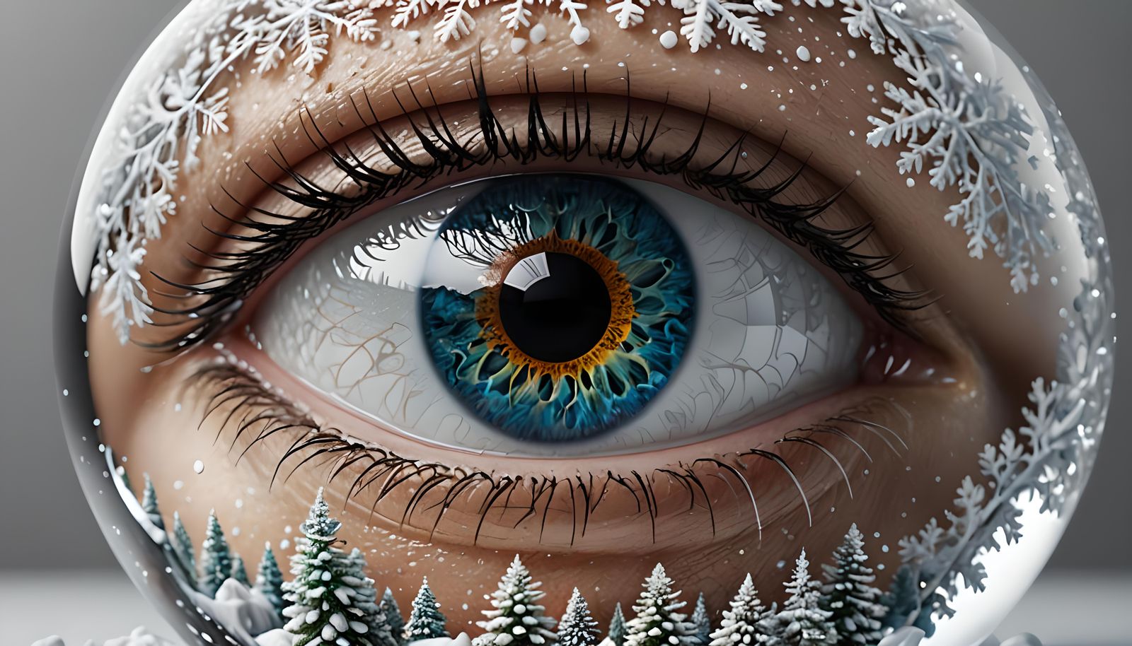 Eye as Snow Globe in Photorealistic Style
