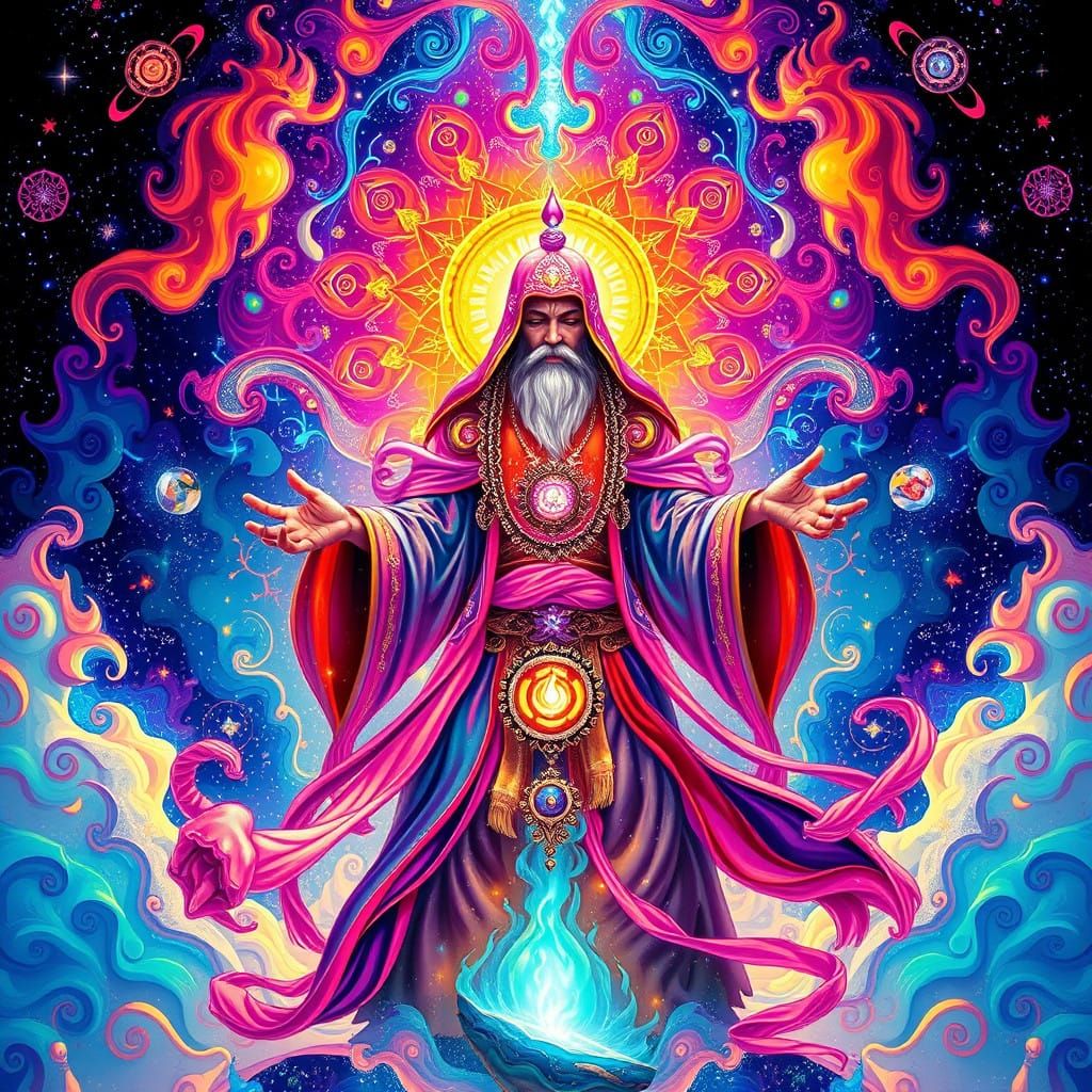 Shamanic Cosmic Ritual in Vibrant Colors