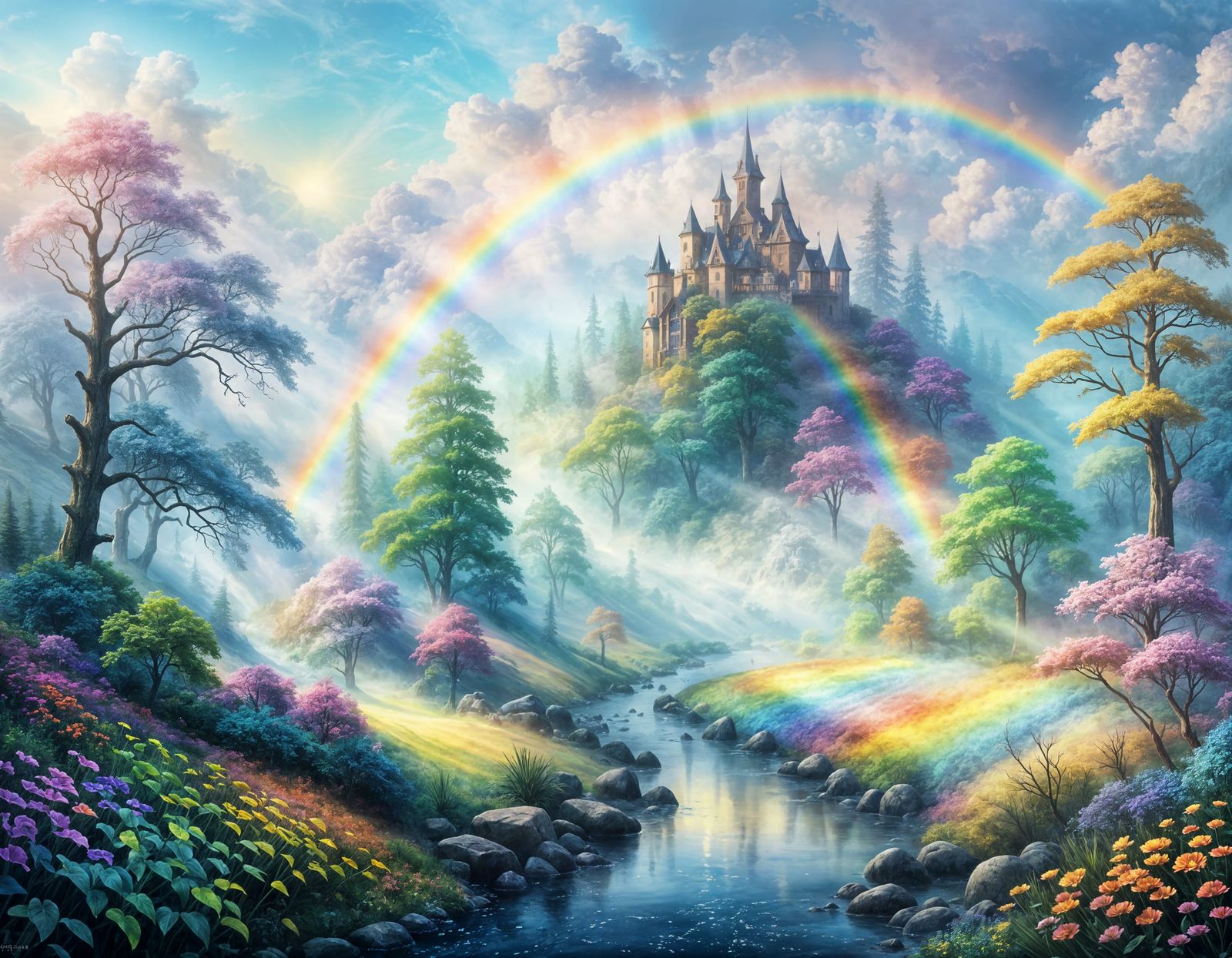 A scenery with a rainbow