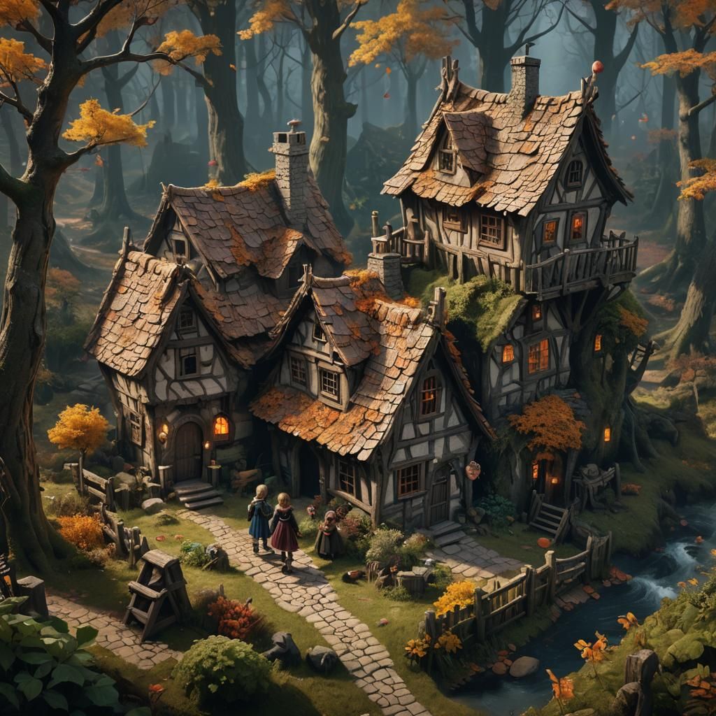 Hansel and Gretel Defeat the Witch in Fantasy Art