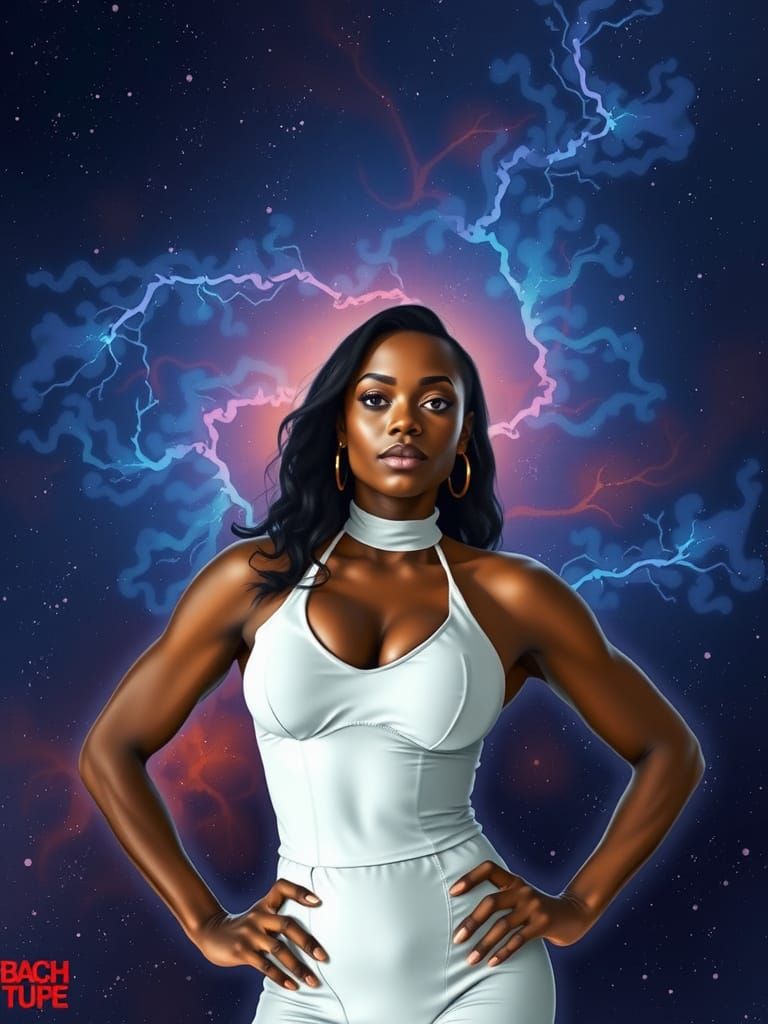 Muscular Black Woman in Autumn Leaves Portrait