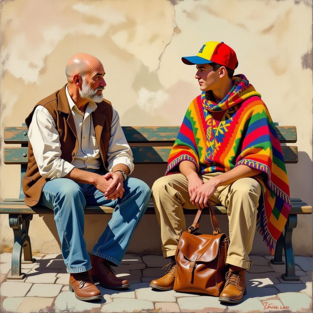 Conversation on a Bench: Post-Impressionist Style